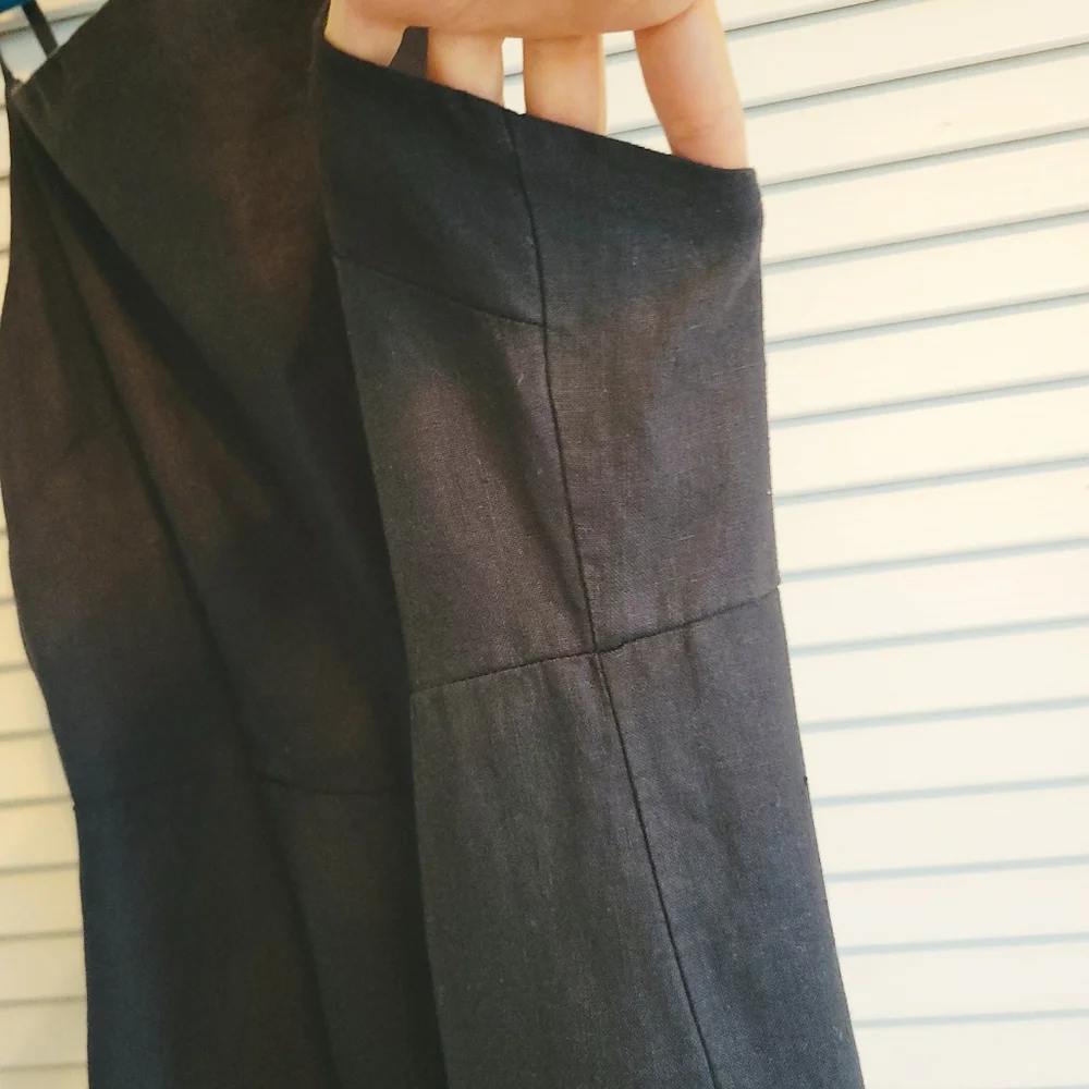 NEW Black 100% Linen Jumpsuit Straps Sz.S